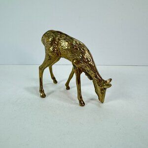 Vintage Brass Deer Grazing Doe Fawn Figurine 4.25" tall